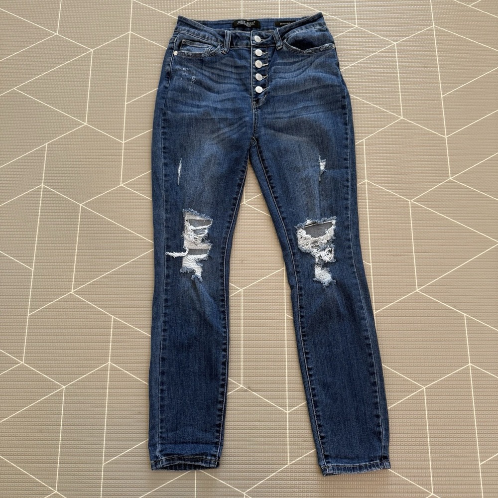 Judy Blue Jeans Size 5/27 High Rise Button Fly Distressed Skinny Jeans